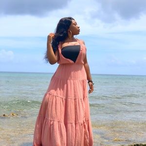 Coral pink maxi dress with cross strap back